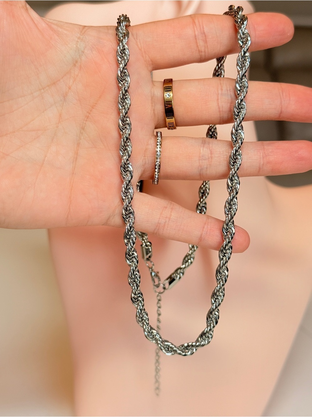 Silver Twisted Rope Necklace - Picture 8 of 12